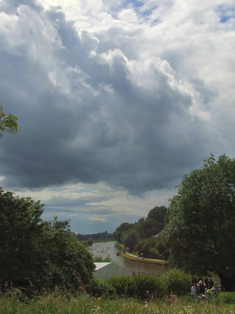 View downriver with the glowering sky