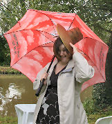 Bev with - what's that? An IONICA brolly? There's a piece of Cambridge history!