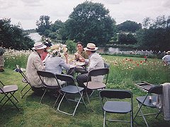 Hats at Tables on the upper terrace